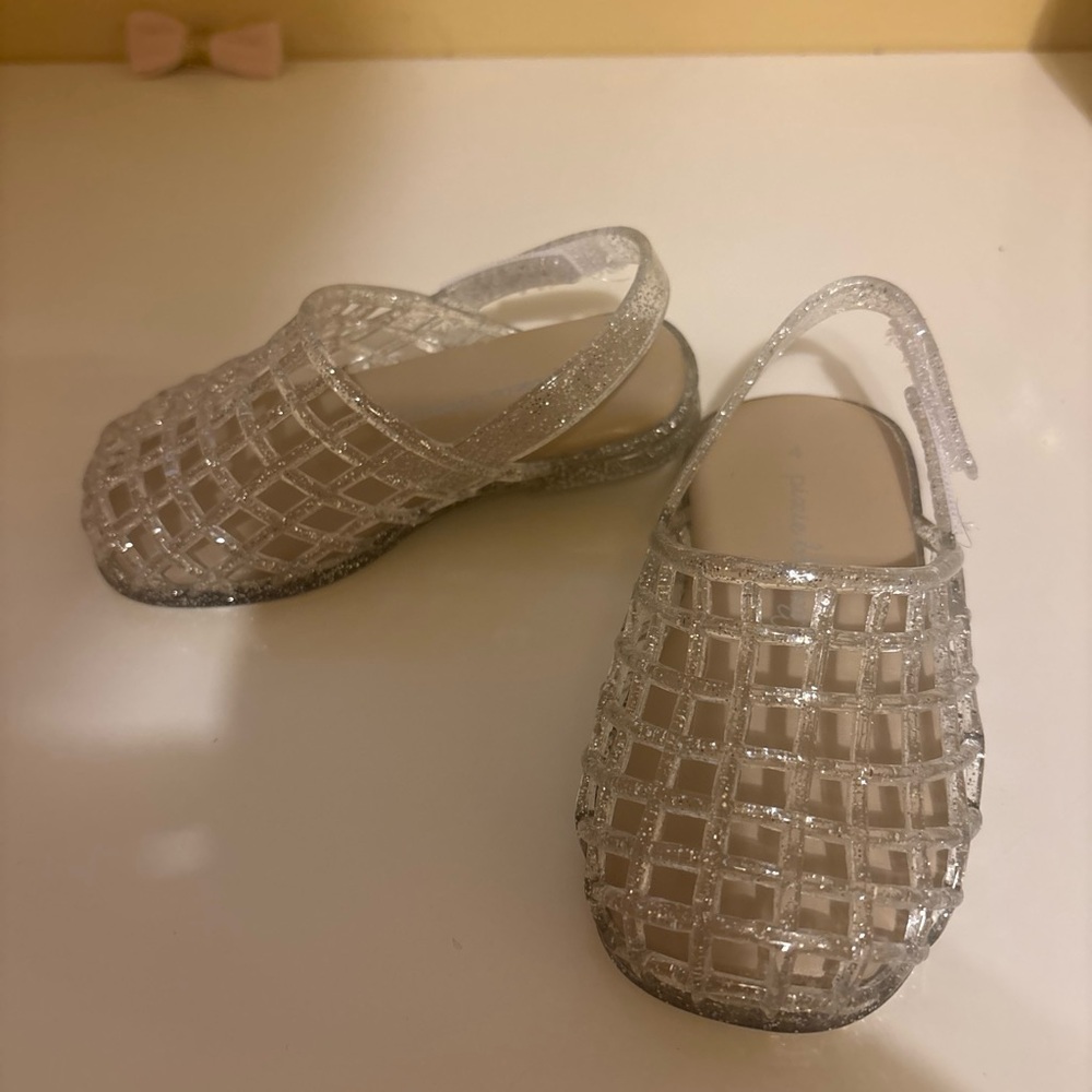 Source Unknown Silver Glitter Jelly Slingback Shoes for Kids